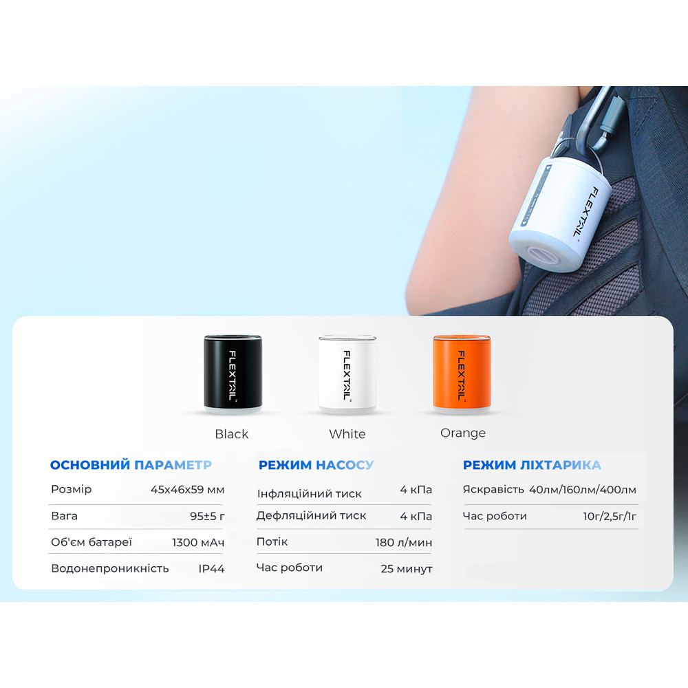 Насос-фонарь кемпинговый Flextail Tiny Pump 2X, оранжевый Ровно - изображение 12