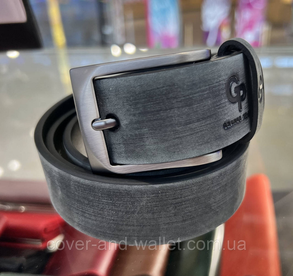 Серый мужской ремень из итальянской винтажной кожи 35мм Grande Pelle Labbro Киев - изображение 12