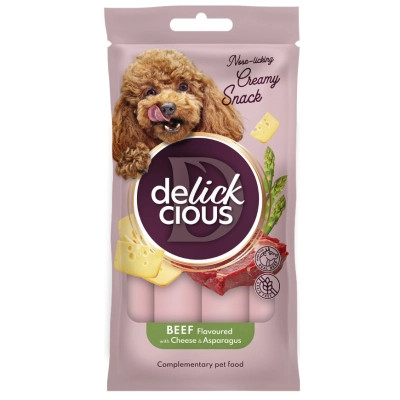 Лакомство для собак Delickcious говядина с добавлением сыра и спаржи 4х15 г (4820269145429) Винница - изображение 1