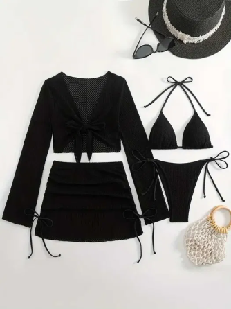 Купальник жіночий роздільний зі спідницею і накидкою Чорний M Харків