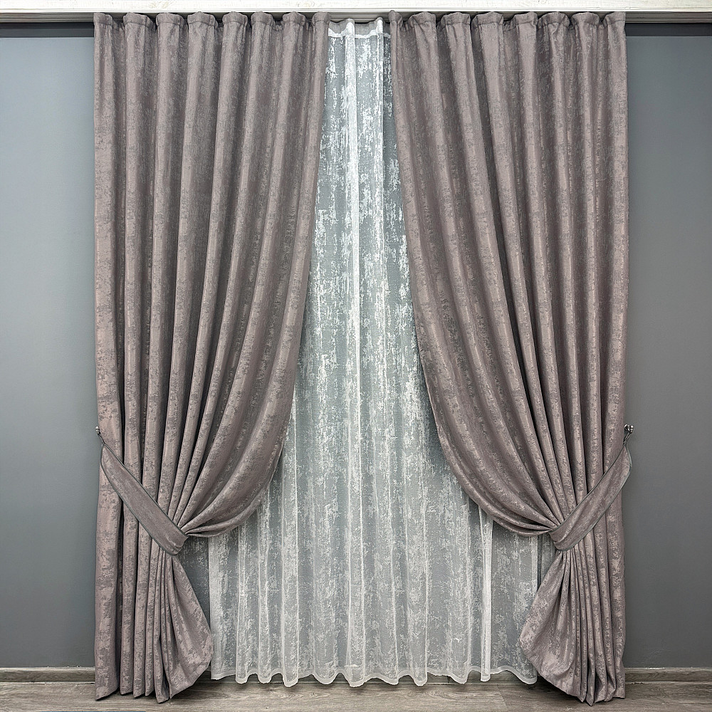Комплект штор VR-Textil Жакард Мармур 200х270 2шт і Тюль 500х270 1210ш-1400т Сіро-пудровий з білим 71-007/6 Київ - фото 9