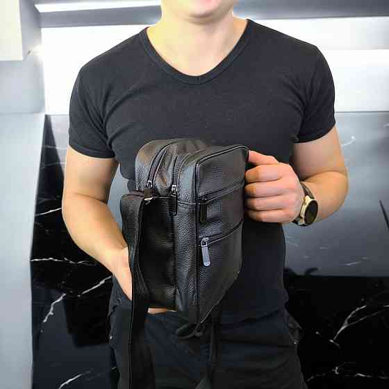 Шкіряний чоловічий месенджер чорний чоловічий Месенджер З Натуральної шкіри Київ