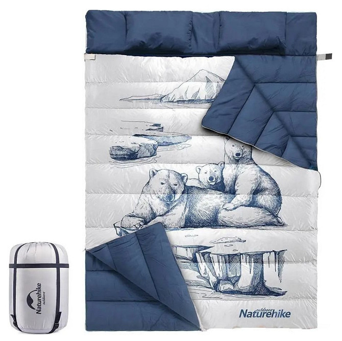 Двухместный спальный мешок Naturehike NH21MSD06 (215 х 145см) с подушками (Синий) Винница - изображение 1