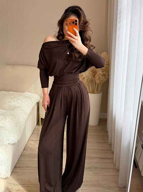 Женский стильный повседневный костюм двойка из вискозы Шоколад Одесса - изображение 1