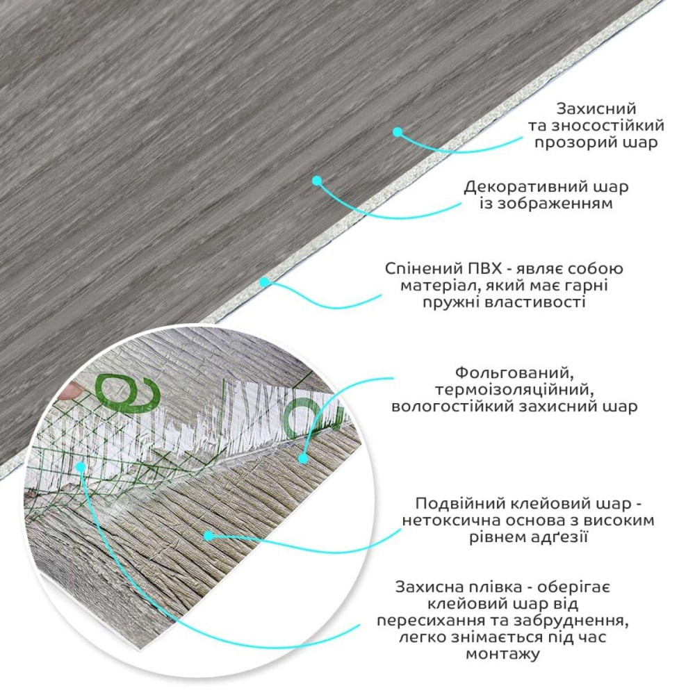 Самоклеящаяся виниловая плитка в рулоне 600х3000х2мм Пепельная (0004-8-матовый) SW-00001175 Киев - изображение 2