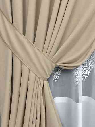 Комплект штор VR-Textil Мікровелюр Petek 200х270 2шт і Тюль 600х270 2013ш-1706т Бежевий з молочним 71-194/7 Київ