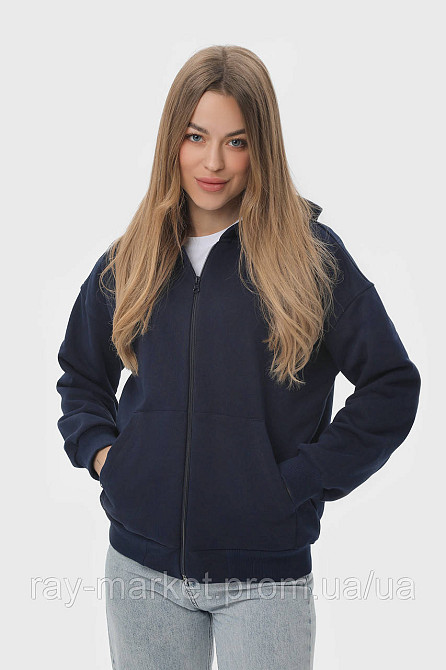 Худі на блискавці жіночече базове RAY PREMIUM LOOSE темно-синє (U0409W-Navy Blue) Київ - фото 2