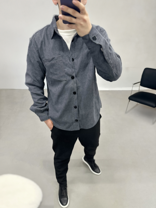 Сорочка чоловіча вельвет Сірий S Харків - фото 1