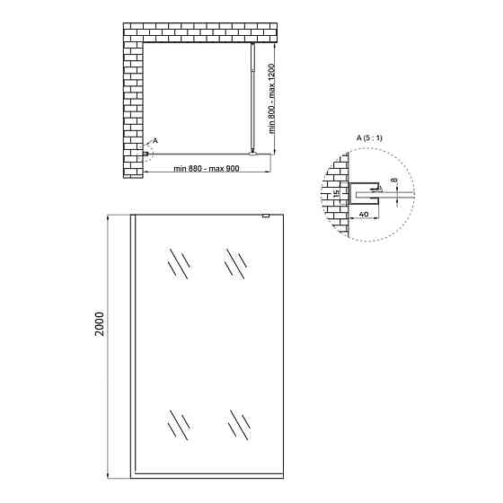 Душова перегородка Qtap Walk-In Standard BLM209.C8 90х200 см, скло Clear 8 мм, покриття CalcLess Київ