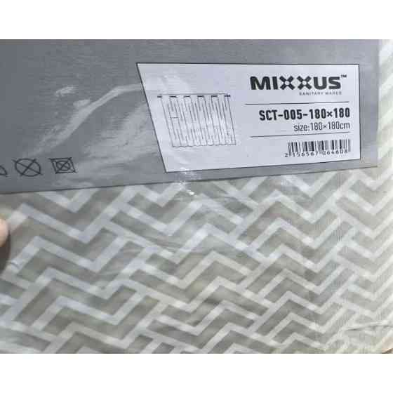 Шторка для ванной Mixxus SCT-005-180x180 из полиэстера со встроенными кольцами (Узор серый) (AC0646) Киев