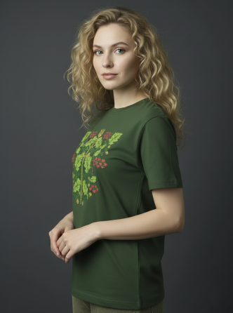 Женская Футболка вышиванка КАЛИНА в цвете хаки Киев
