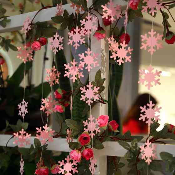 Гірлянда Сніжинки новорічна на нитці 4 м 5 см рожевий Київ