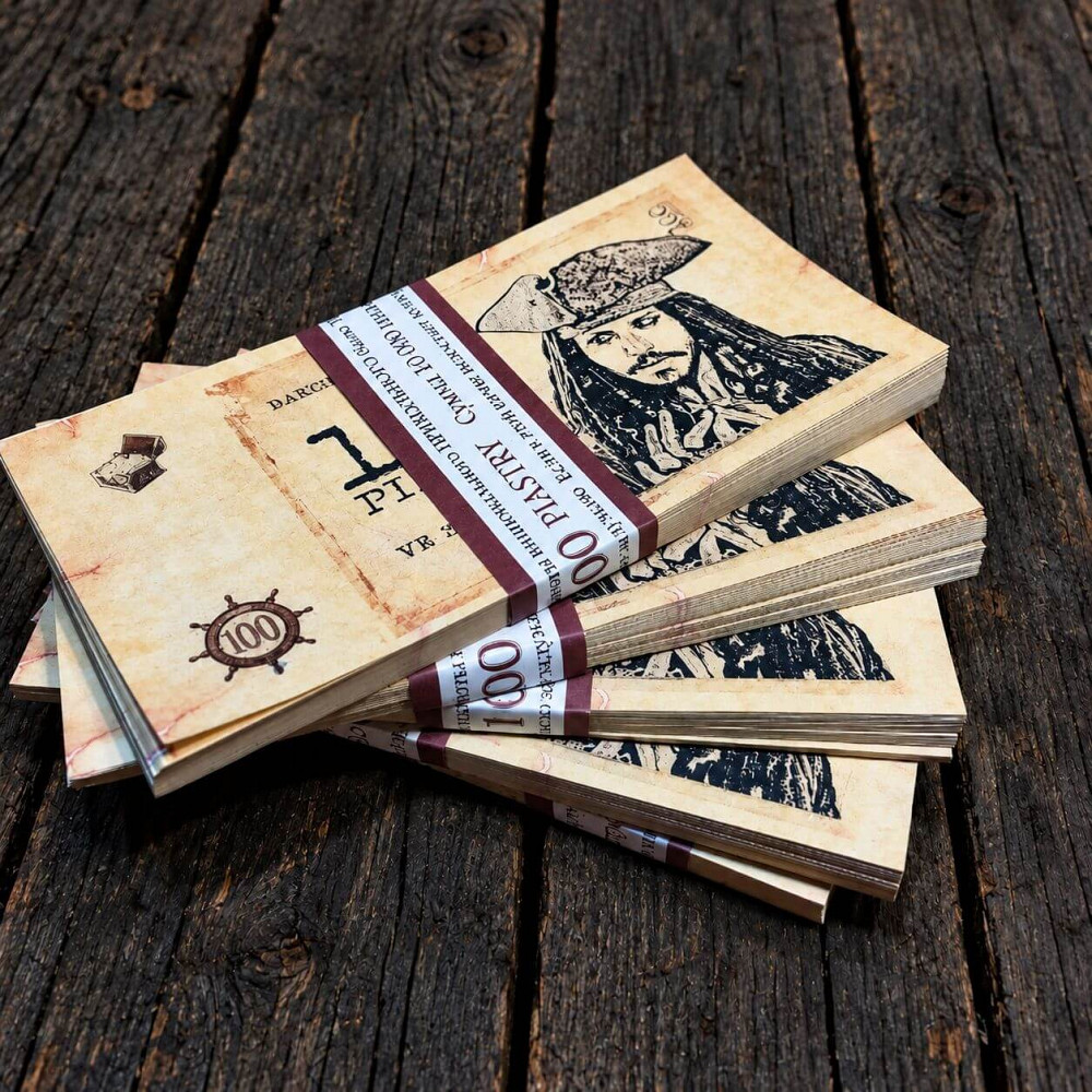 Піастри Піратські гроші. 1 пачка 10 000, 100 банкнот по 100 піастрів. Київ - фото 3