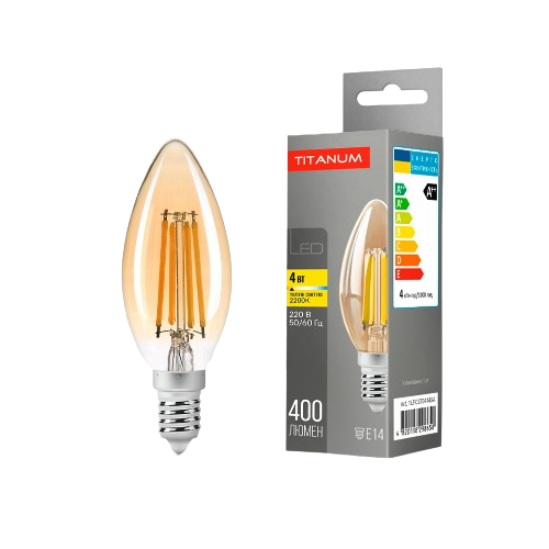Лампа C37 4W E14 2200К 220V Filament A LED Titanum Житомир