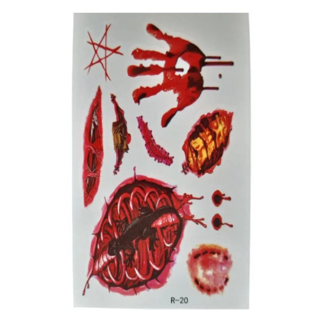 Тимчасова наклейка на тіло Рани переводка 10 на 6 см червоний Київ - фото 1