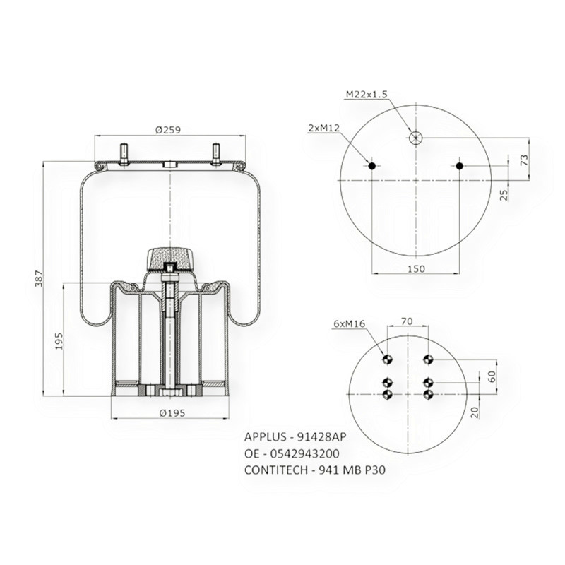 Пневмобалон BPW ROR-MERITOR CONTI (941 MB P30) Мукачево - фото 1