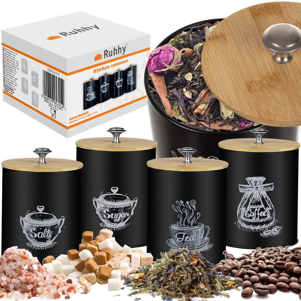 Набор емкостей для кухни 4 штуки для кофе, чая, сахара и соли Ruhhy (24578) Нововолынск - изображение 1