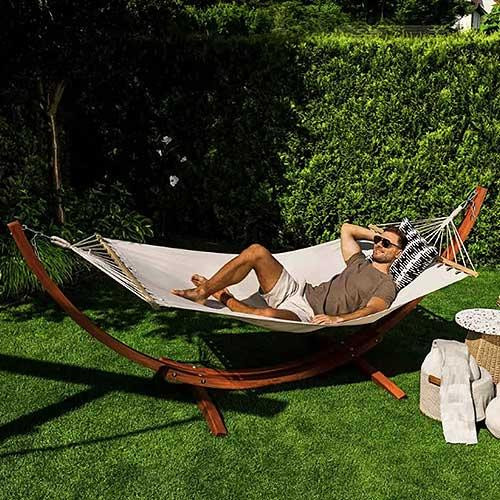 Гамак с прочным каркасом раскладной для сада и дачи мобильный комплект для релакса Di Volio Trevia кремовый Киев - изображение 1