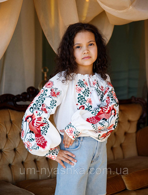Дитяча вишиванка на натуральному полотні Зозулька біло-рожева Кривий Ріг - фото 1