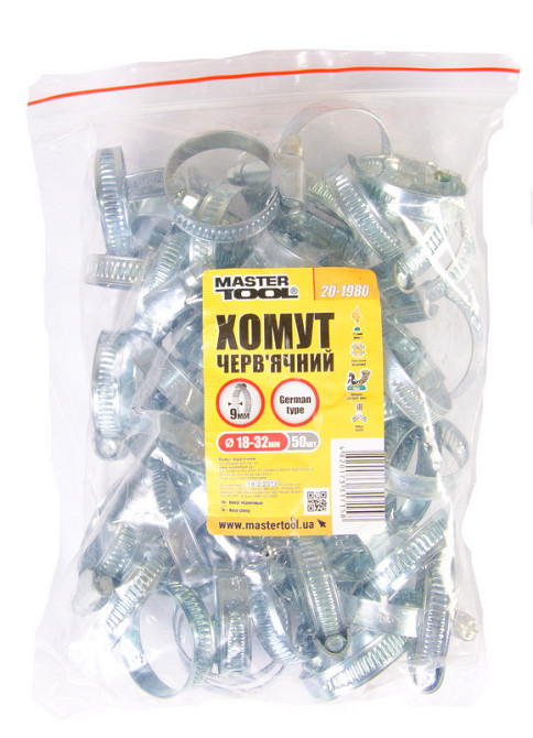 MASTERTOOL Хомут черв'ячний MASTERTOOL German type W1 DIN 3017 9.0 мм Ø 18-32 мм 50 шт 20-1980 Коломыя - изображение 4