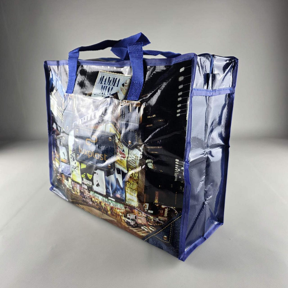 Полипропиленовая сумка на змейке  хозяйственная  с цветным рисунком №1 Город Джинс (1 шт) Харьков - изображение 2