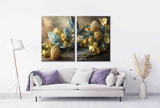 Модульна картина у вітальню/ спальню  Синьо-Жовтий хміль    TLV-2_140 Київ