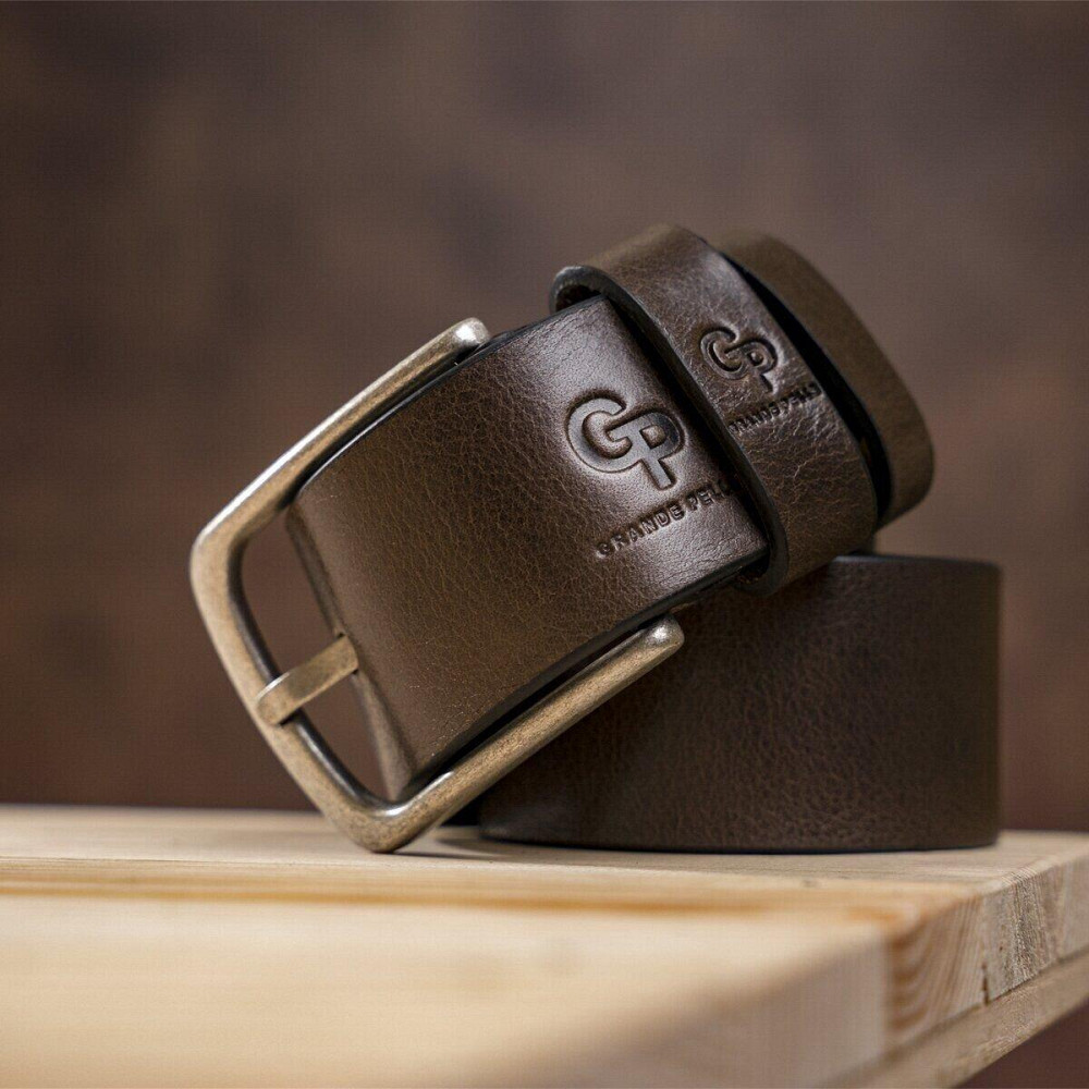 Ремень мужской с круглой пряжкой Капучино (GRANDE PELLE) Киев - изображение 9