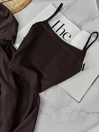 Женский повседневный костюм тройка: кофта топ и штаны двунить. Шоколад, 42/44 Одесса