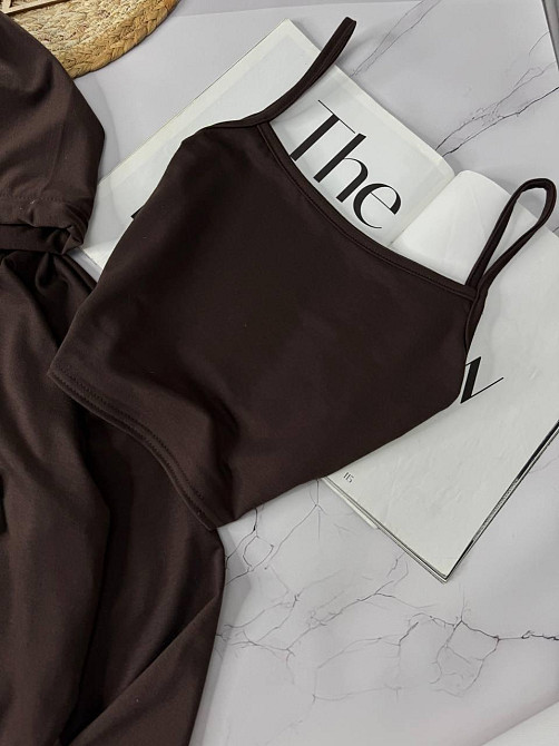 Жіночий повсякденний костюм трійка: кофта топ і штани двонитка. Шоколад, 42/44 Одеса - фото 5