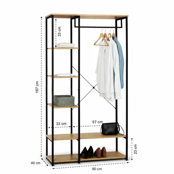 Напольная вешалка-стеллаж для одежды и обуви / Открытый стеллаж с полками 167х40х90см Коломия