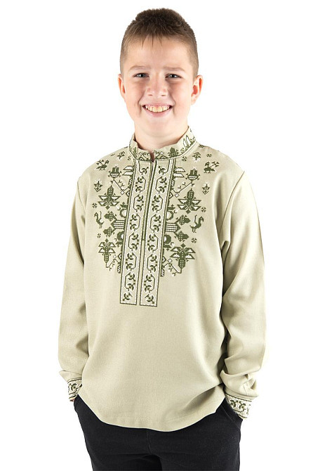 Вышиванка для мальчиков льняная с длинным рукавом, топ 128 Киев - изображение 1