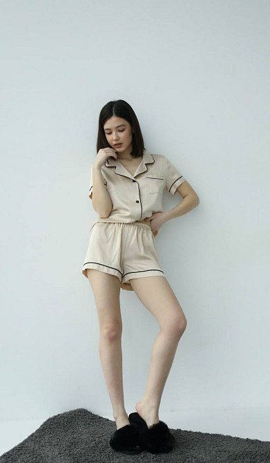 Піжама жіноча з шортами шовк Молочний ч/к XL Харків - фото 2