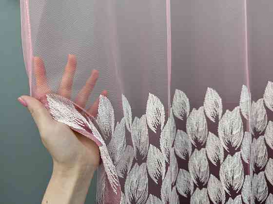 Тюль "Грек-сітка" омбре з вишивкою Листочки колір рожевий з білим 1482т Київ