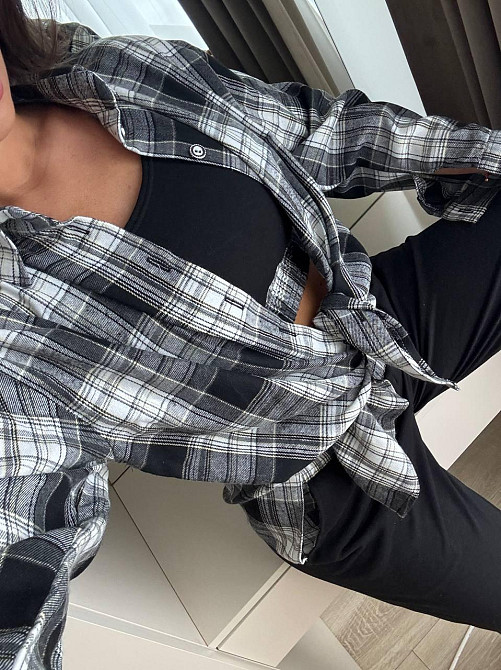 Жіночий прогулянковий костюм-трійка: сорочка в клітинку топ і штани фланель + двонитка Сірий, 46/48 Одеса - фото 3