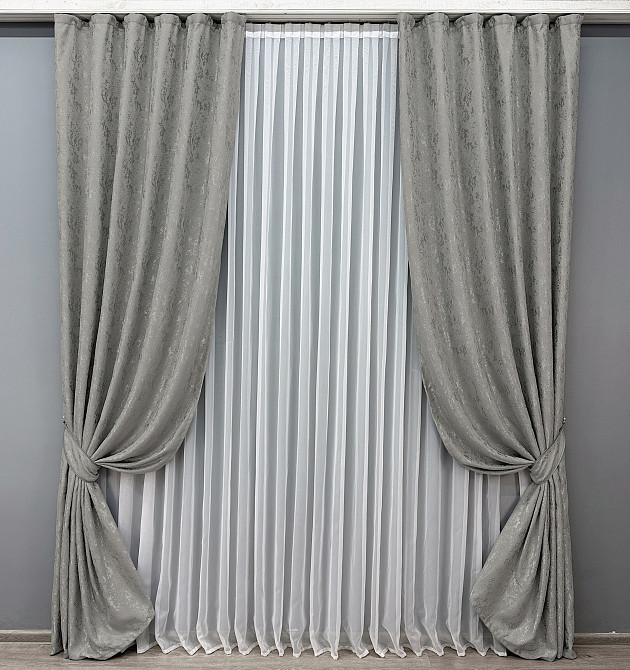Комплект готовых штор VR-Textil Лен мрамор Pavliani № 1665ш Серый 100х270 см 2 шт (31-732) Киев - изображение 2