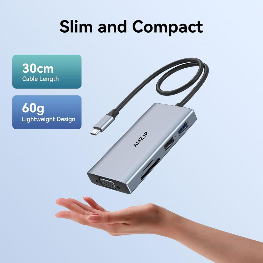 Хаб 8-в-1, многопортовый концентратор USB-C с HDMI 4K, VGA 1080p PD 100W 2xUSB-A кардридеры SD/TF док-станция Киев - изображение 7