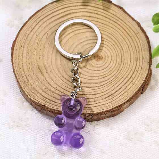 Брелок дитячий желейний ведмедик, бузковий, довжина ведмедики 3см, смола, цинковий сплав Київ