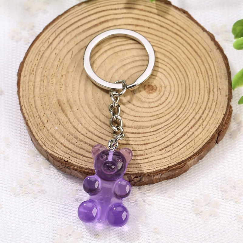 Брелок дитячий желейний ведмедик, бузковий, довжина ведмедики 3см, смола, цинковий сплав Київ - фото 1