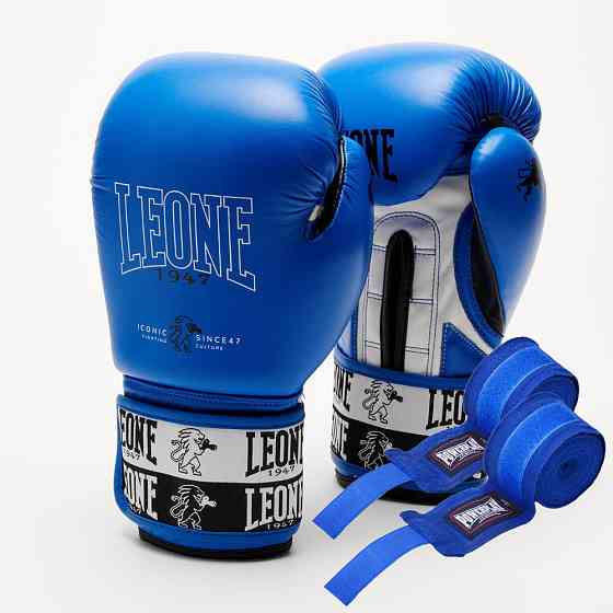 Боксерські рукавиці Leone GN208 ICONIC Blue 12 унцій (бинти 4 м. в комплекті) Каменское