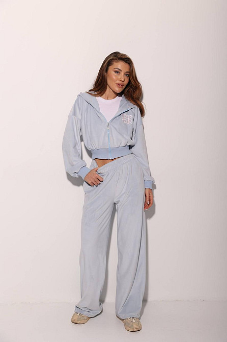 Женский прогулочный костюм двойка: кофта на молнии и брюки велюр Голубой, 48/52 Одесса - изображение 7