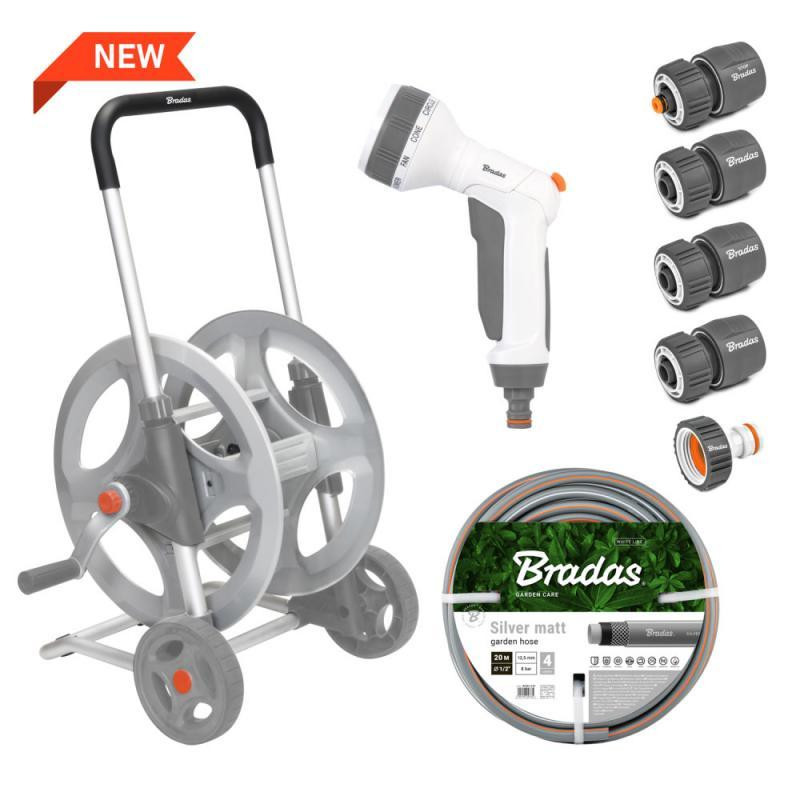 Металевий візок зі шлангом 1/2" 50м та аксесуарами, комплект для поливу, SILVER PRO SET, WHITE LINE, WL-AG33350SET1 Київ - фото 1