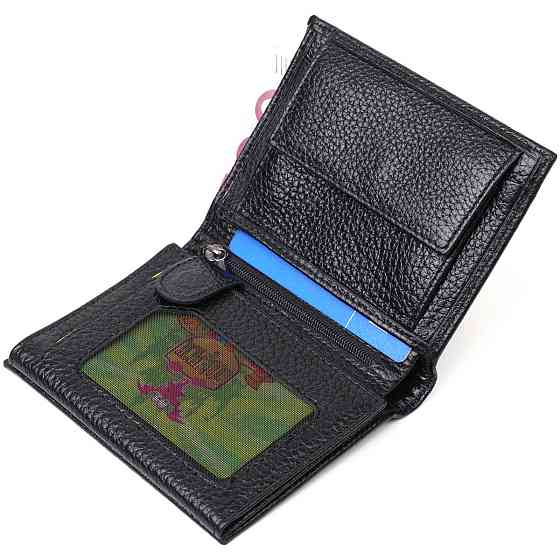 Небольшой мужской бумажник из натуральной зернистой кожи без застежки BOND 21988 Черный Киев