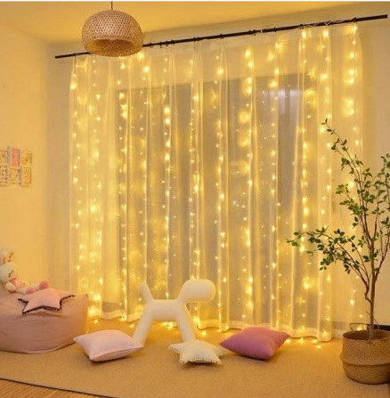Гирлянда штора Водопад 3х2 м 400 LED (прозрачный шнур, с переходником) Золотой свет Винница - изображение 1