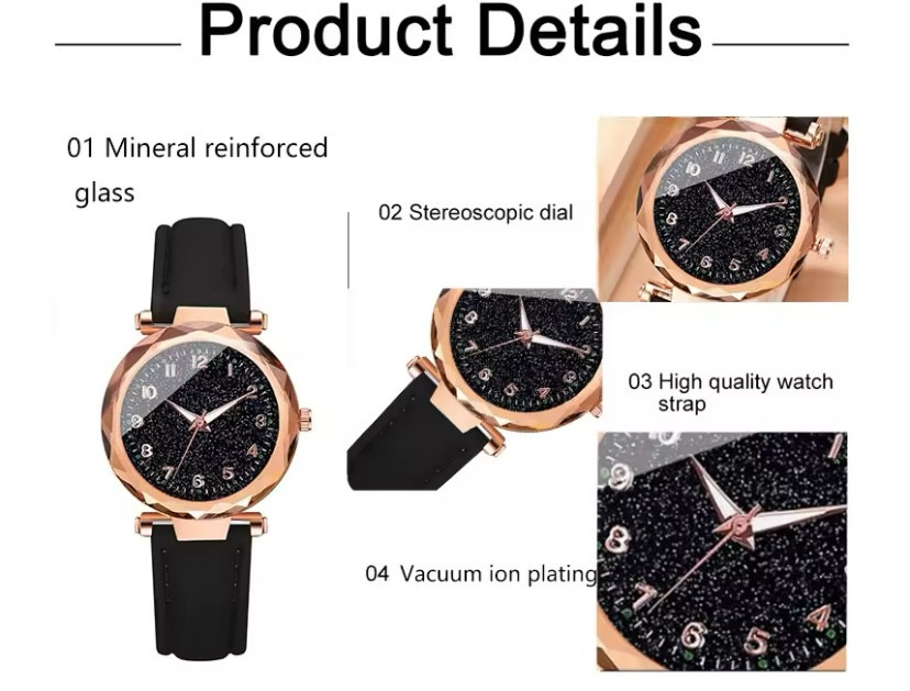 Подарочный набор для женщин 1 наручные часы с 4 оригинальными браслетами без подарочной коробки черный Киев - изображение 7