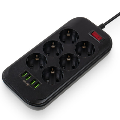 Мережевий фільтр живлення ColorWay CW-CHE64B, 6 розеток/4USB Black (CW-CHE64B) Вінниця - фото 8