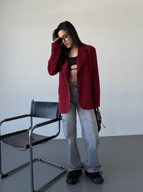 Жіночий класичний оверсайз піджак на підкладці костюмка Бордо, 42/44 Одеса - фото 2