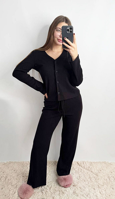 Жіночий трикотажний костюм на теплі дні Чорний M-L Харків - фото 1