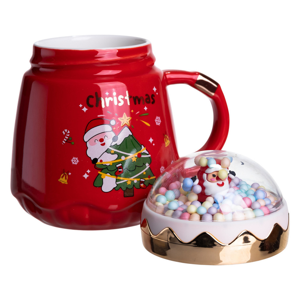 Чашка порцелянова з кришкою Christmas 400 (мл) Червона Yiwu FM-CS-41D Київ - фото 3