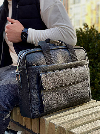 Мужская кожаная сумка для ноутбука и документов черная Tiding Bag RD-23134 Каменское - изображение 3