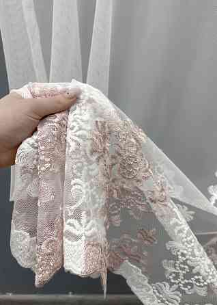 Тюль VR-Textil 1467т Грек-сетка с вышивкой Молочный с пудровым 300х270 см (42-0597) Киев